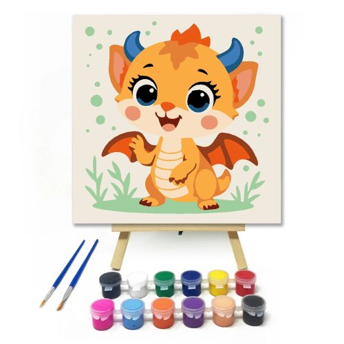 Barátságos kis sárkány - gyerek számfestő készlet - Számfestő.hu - 20×20cm - Keretre feszítve