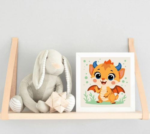 Barátságos kis sárkány - gyerek számfestő készlet - Számfestő.hu - 50×50cm - Keretre feszítve