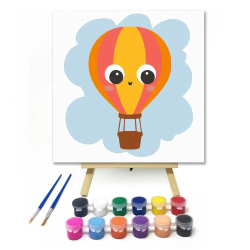 Vidám hőlégballon - gyerek számfestő készlet - Számfestő.hu - 30×30cm - Keret nélkül