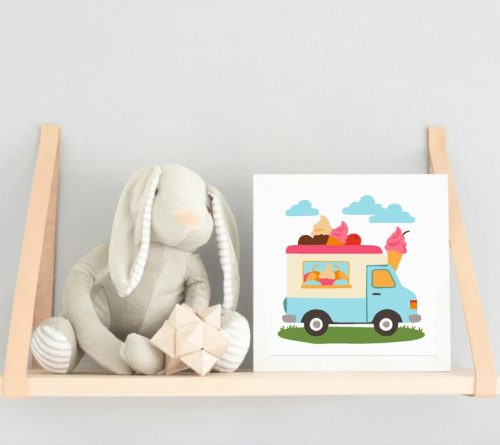 Nyári fagyis autó - gyerek számfestő készlet - Számfestő.hu - 20×20cm - Keretre feszítve