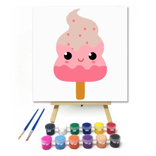 Vidám pálcikás fagyi - gyerek számfestő készlet - Számfestő.hu - 20×20cm - Keretre feszítve