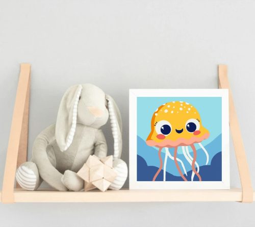 Vidám medúza - gyerek számfestő készlet - Számfestő.hu - 30×30cm - Keretre feszítve