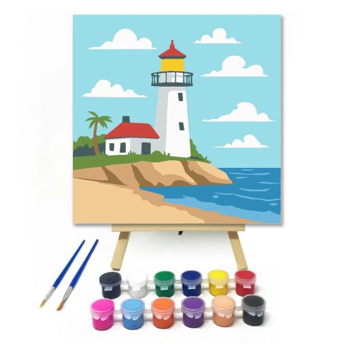 Nyári világítótorony - gyerek számfestő készlet - Számfestő.hu - 30×30cm - Keret nélkül