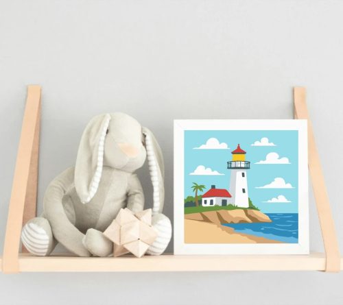 Nyári világítótorony - gyerek számfestő készlet - Számfestő.hu - 50×50cm - Keretre feszítve