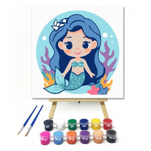 Álmodozó sellőlány - gyerek számfestő készlet - Számfestő.hu - 40×40cm - Keretre feszítve