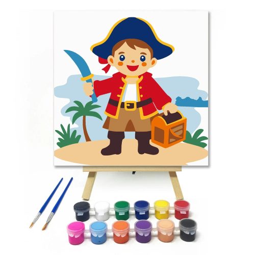 Kis kalóz kincse - gyerek számfestő készlet - Számfestő.hu - 40×40cm - Keretre feszítve