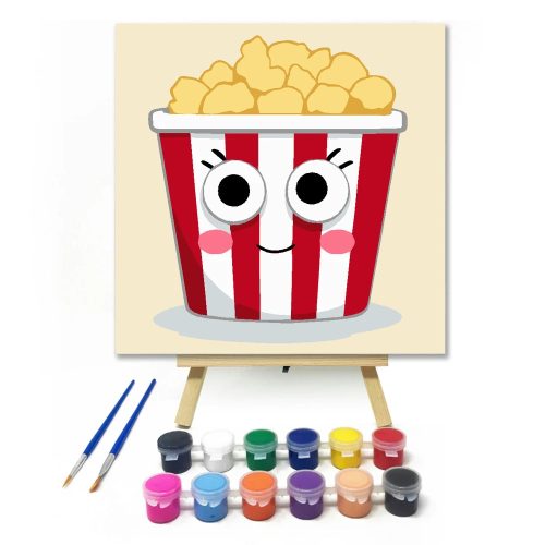 Vidám popcorn - gyerek számfestő készlet - Számfestő.hu - 20×20cm - Keretre feszítve