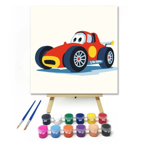 Kalandos versenyautó - gyerek számfestő készlet - Számfestő.hu - 20×20cm - Keret nélkül