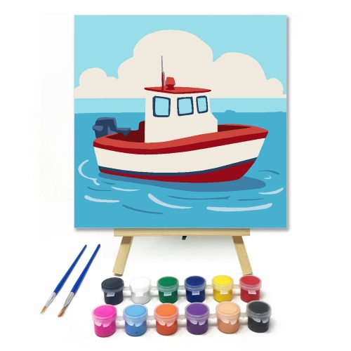 Békés motorcsónak - gyerek számfestő készlet - Számfestő.hu - 50×50cm - Keret nélkül