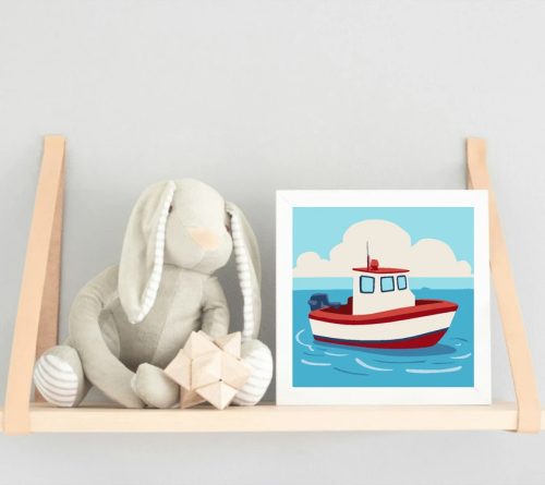 Békés motorcsónak - gyerek számfestő készlet - Számfestő.hu - 50×50cm - Keret nélkül