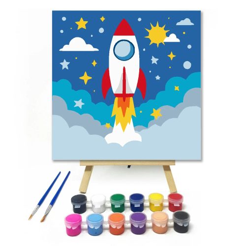 Rakéta az űrben - gyerek számfestő készlet - Számfestő.hu - 30×30cm - Keret nélkül