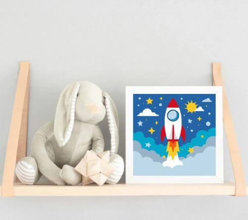 Rakéta az űrben - gyerek számfestő készlet - Számfestő.hu - 30×30cm - Keretre feszítve