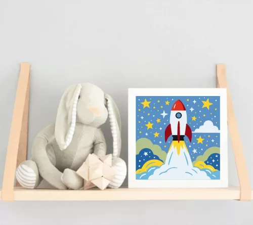 Csillagos felszállás - gyerek számfestő készlet - Számfestő.hu - 20×20cm - Keret nélkül