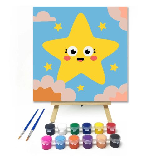 Mosolygós csillag - gyerek számfestő készlet - Számfestő.hu - 50×50cm - Keret nélkül