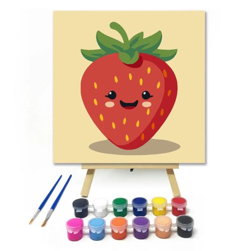 Vidám eper napja - gyerek számfestő készlet - Számfestő.hu - 20×20cm - Keretre feszítve