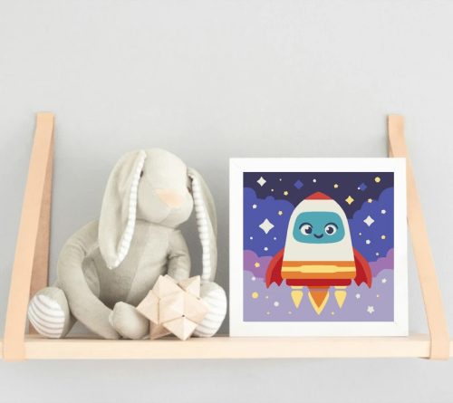 Vidám rakéta útja - gyerek számfestő készlet - Számfestő.hu - 20×20cm - Keret nélkül