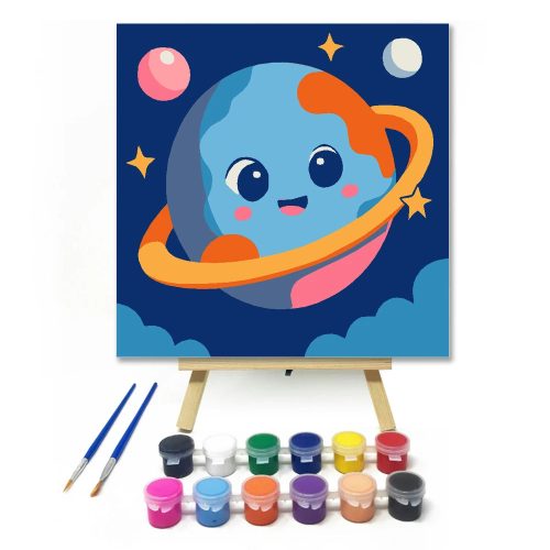 Vidám bolygó mosolya - gyerek számfestő készlet - Számfestő.hu - 40×40cm - Keretre feszítve