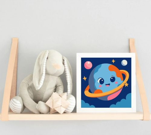 Vidám bolygó mosolya - gyerek számfestő készlet - Számfestő.hu - 20×20cm - Keretre feszítve