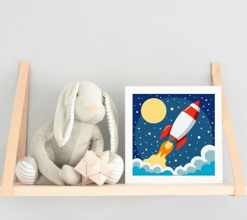 Űrrakéta útja - gyerek számfestő készlet - Számfestő.hu - 20×20cm - Keretre feszítve