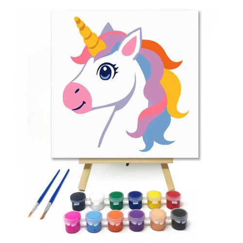 Tündéri unikornis varázsa - gyerek számfestő készlet - Számfestő.hu - 20×20cm - Keret nélkül