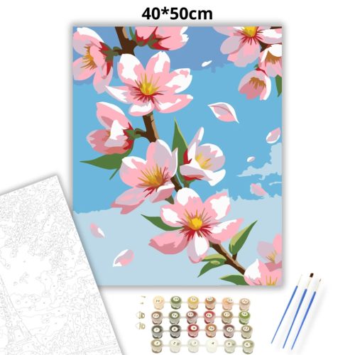 Tavaszi cseresznyevirágok - számfestő készlet - Számfestő.hu - 40×50cm - Keret nélkül