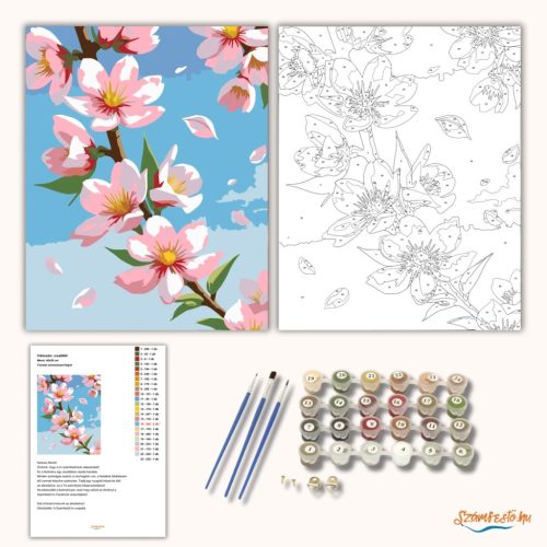 Tavaszi cseresznyevirágok - számfestő készlet - Számfestő.hu - 40×50cm - Keret nélkül