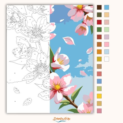 Tavaszi cseresznyevirágok - számfestő készlet - Számfestő.hu - 40×50cm - Keret nélkül