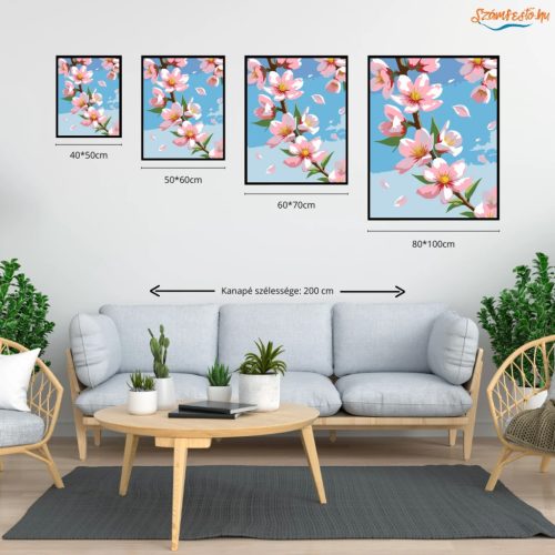 Tavaszi cseresznyevirágok - számfestő készlet - Számfestő.hu - 40×50cm - Keretre feszítve