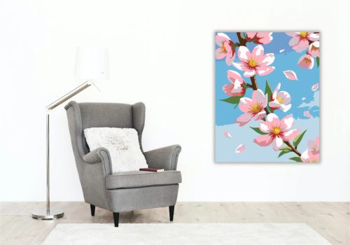 Tavaszi cseresznyevirágok - számfestő készlet - Számfestő.hu - 40×50cm - Keretre feszítve