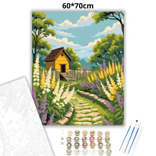 Virágágyások ösvénye - számfestő készlet - Számfestő.hu - 60×70cm - Keretre feszítve