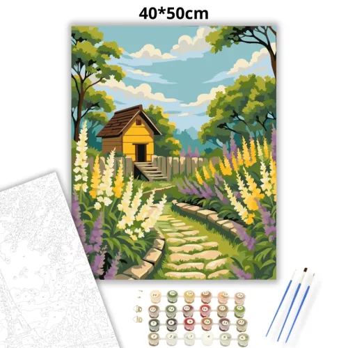 Virágágyások ösvénye - számfestő készlet - Számfestő.hu - 40×50cm - Keretre feszítve