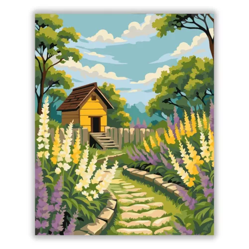 Virágágyások ösvénye - számfestő készlet - Számfestő.hu - 40×50cm - Keretre feszítve