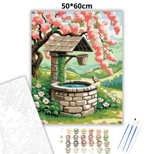 Tavaszi kőkút nyugalma - számfestő készlet - Számfestő.hu - 50×60cm - Keret nélkül