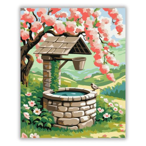 Tavaszi kőkút nyugalma - számfestő készlet - Számfestő.hu - 60×70cm - Keret nélkül