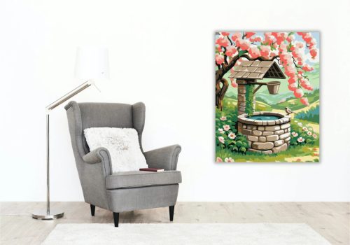 Tavaszi kőkút nyugalma - számfestő készlet - Számfestő.hu - 40×50cm - Keret nélkül