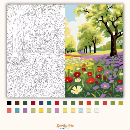 Napsütötte vadvirágok - számfestő készlet - Számfestő.hu - 60×70cm - Keretre feszítve