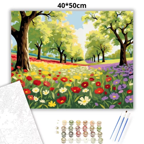 Napsütötte vadvirágok - számfestő készlet - Számfestő.hu - 40×50cm - Keretre feszítve