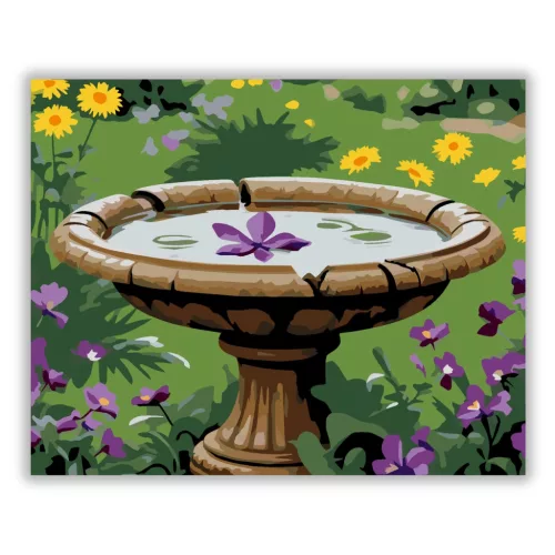 Tavaszi madáritató - számfestő készlet - Számfestő.hu - 50×60cm - Keretre feszítve