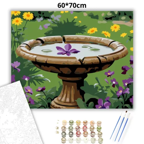 Tavaszi madáritató - számfestő készlet - Számfestő.hu - 60×70cm - Keretre feszítve