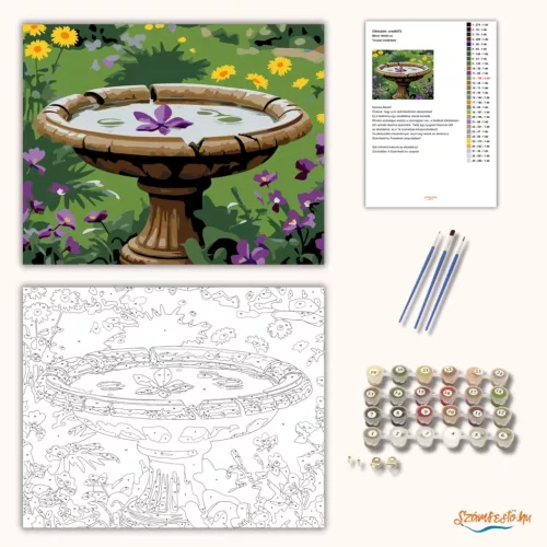 Tavaszi madáritató - számfestő készlet - Számfestő.hu - 80×100cm - Keretre feszítve