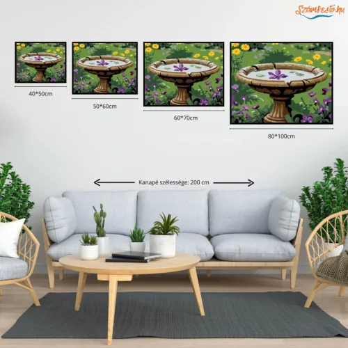 Tavaszi madáritató - számfestő készlet - Számfestő.hu - 80×100cm - Keretre feszítve