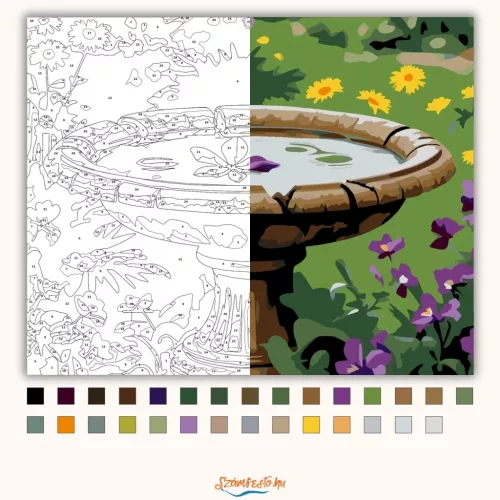 Tavaszi madáritató - számfestő készlet - Számfestő.hu - 40×50cm - Keretre feszítve