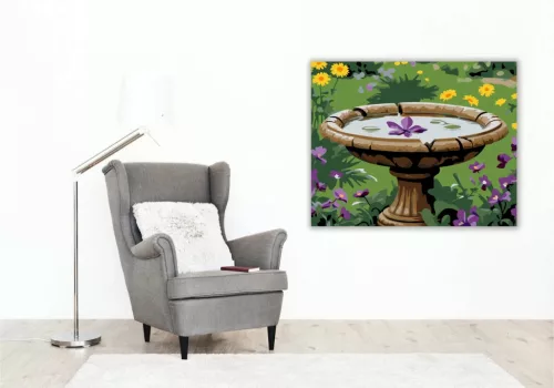 Tavaszi madáritató - számfestő készlet - Számfestő.hu - 40×50cm - Keretre feszítve