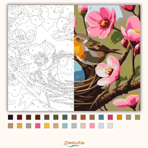 Tavaszi fészek - számfestő készlet - Számfestő.hu - 50×60cm - Keretre feszítve