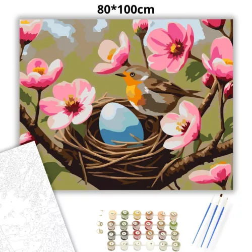 Tavaszi fészek - számfestő készlet - Számfestő.hu - 80×100cm - Keretre feszítve