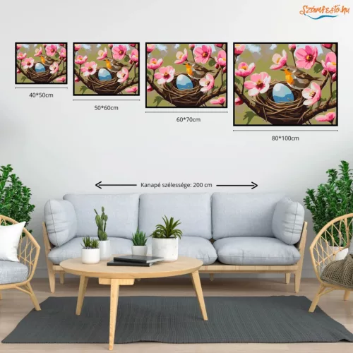 Tavaszi fészek - számfestő készlet - Számfestő.hu - 80×100cm - Keretre feszítve