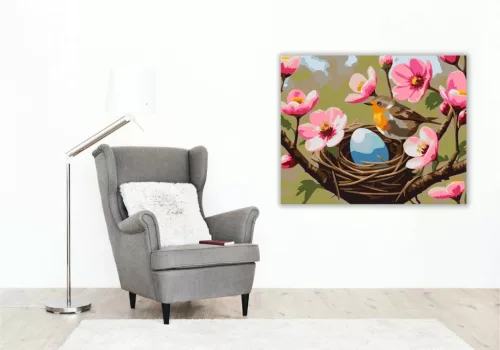 Tavaszi fészek - számfestő készlet - Számfestő.hu - 80×100cm - Keret nélkül