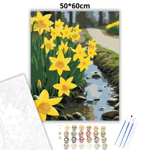 Nárciszok a patakparton - számfestő készlet - Számfestő.hu - 50×60cm - Keret nélkül