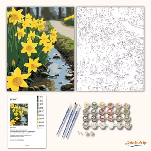 Nárciszok a patakparton - számfestő készlet - Számfestő.hu - 50×60cm - Keretre feszítve
