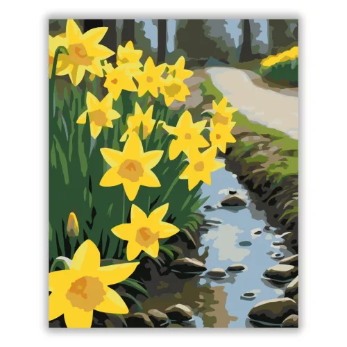 Nárciszok a patakparton - számfestő készlet - Számfestő.hu - 60×70cm - Keretre feszítve